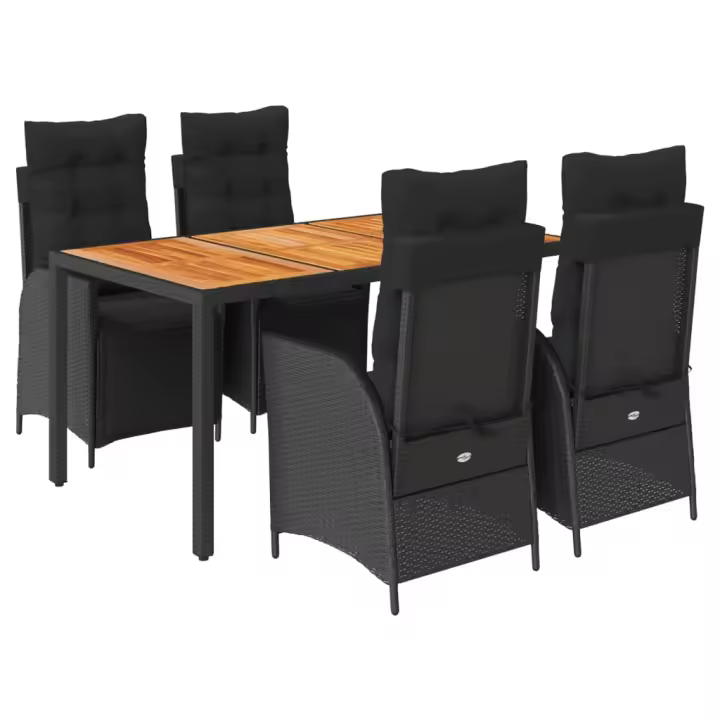 vidaXL Set de muebles jardín 5 pzas con cojines ratán sintético negro - 1