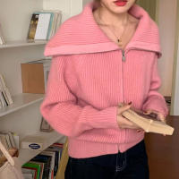 HELIAR Chaqueta De Cariátida Para Mujer Con Cierre De Cremallera Y Cuello Bajado Solido Suéter Casual De Manga Larga Abrazadora Para Oficina Otoño Invierno - details 13