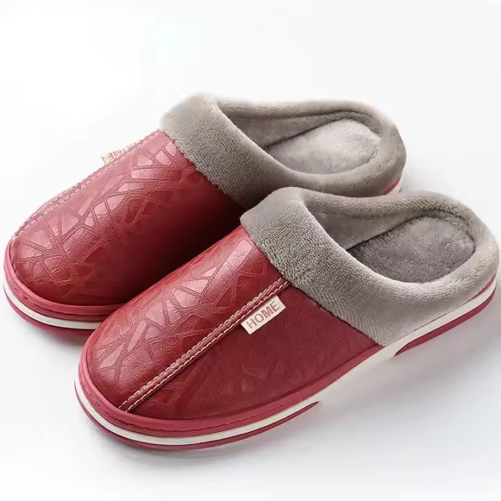 Zapatillas De Casa Para Hombre Y Mujer PU Cuero Suela EVA Talla Grande Cómodas Y Cálidas Zapatos Casuales Para Interno - 1