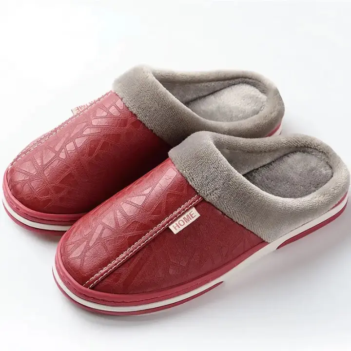 Zapatillas De Casa Para Hombre Y Mujer PU Cuero Suela EVA Talla Grande Cómodas Y Cálidas Zapatos Casuales Para Interno - 1