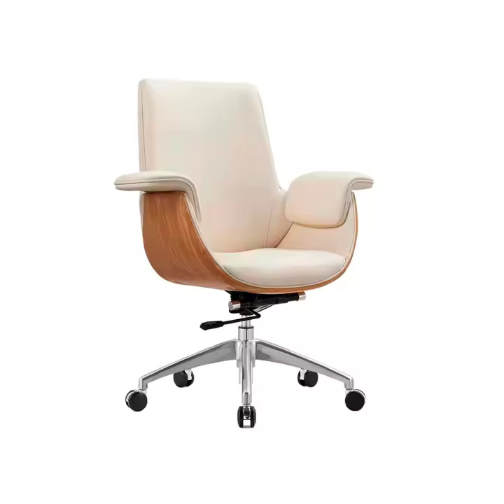 Sillón bajo giratorio Omega regulable asiento tapizado símil piel crema 106-97x64x69 cm Adec - 1