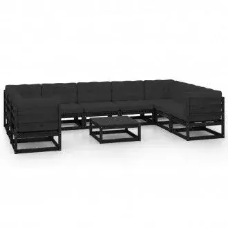 VIDAXL 3078148 conjunto de muebles exteriores para el jardín fabricado en madera de color negro con cojines vida xl - 1