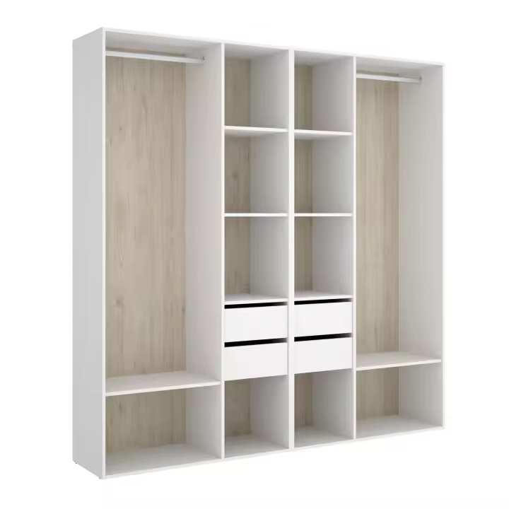 Conjunto Armario-Vestidor con 4 Cajones Suit Blanco/Natural - 205x196x45 cm Armario para dormitorio - Fabricado en España - Melamina Alta calidad - Somnia Descanso - 1
