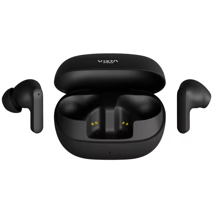 Vieta Pro Double | Auriculares Inalámbricos con Bluetooth, ANC Noise Cancelling, Controles Táctiles y Manos Libres. Cascos con Micrófono y Batería de Larga Duración 33h. Auriculares de Botón con Caja de Carga - 1