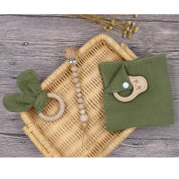 Juego De Toalla De Algodón Muselina Para Bebé Con Mordedor De León De Madera Y Cadena De Chupete Suave Para Recién Nacidos Unisex 0-1Años - details 16
