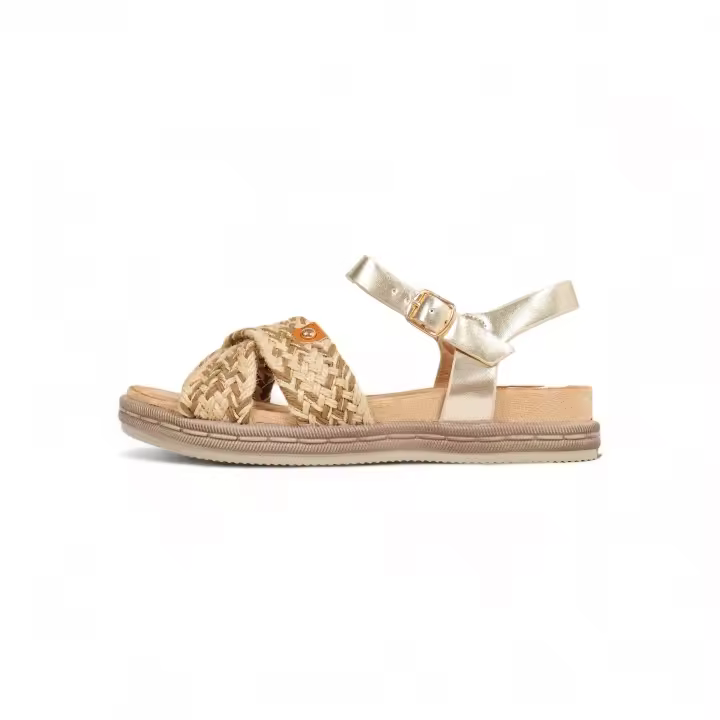HLUNA - Sandalias planas Deportes con Plataforma con Tira Ancha de Esparto - Pulsera al tobillo con hebilla - Sandalias de Esparto Negro Blanco y Oro - WH21-38 - 1