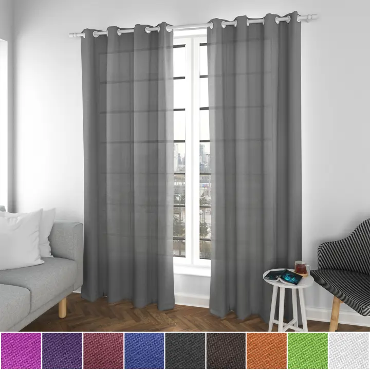 Cortinas Translúcidas ,Cortinas para  Salón Moderna  140x260cm. Elegantes y Modernas, 2 Piezas con Ojales Plateados. Ideal para Dormitorio, Comedor, Sala de Estar, Cocina - 1