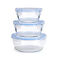 MAXHOME-Set 3 Fiambreras Redondo Cristal Hermético 100% Conservar Alimentos Usa En Hogar Aire Libre Oficina y De Forma Segura y Saludable 400/620/950 Ml - details 0