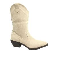 Botines Cowboy Mujer, Otoño Invierno, Antelina Bordado, Negros, Camel Marrón, kakhi, Zapato Cerrado Caña Alta, Tacón Bajo - details 6