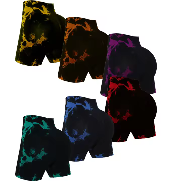 6pcs Shorts Deportivos Para Mujer Sellose Sin Costuras Con Diseño De Tie-Dye Levantamiento De Caderas Y Ajuste De Abdomen Para Yoga Gimnasia Ciclismo - 1