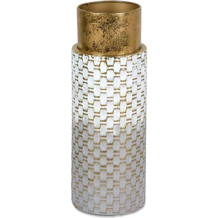 Jarron blanco y gris 38cm cilindrico top dorado milano  Material: Metal Medidas (Ancho*Alto*Fondo): 14*38*14Presume de casa - 1