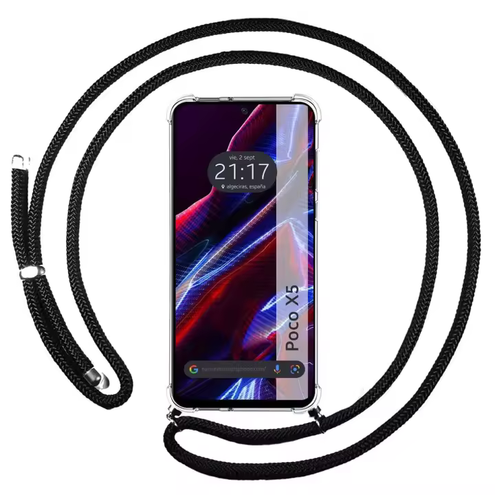 Funda Colgante Transparente para Xiaomi POCO X5 5G con Cordon Negro - 1