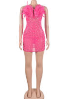 Beyprern Vestido De Noche De Perlas Y Rhinestones Para Mujer Vestido De Fiesta Con Pico De Pavo Y Diamantes Elegante Y Sexy Para Cumpleaños Y Clubwear - details 5