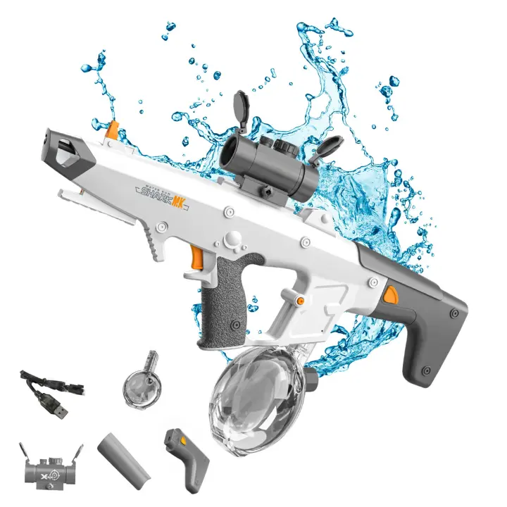 450ml Pistola de Agua Eléctrica Autocebante - 8-10m Alcance, 30 Minutos Continuos + Recarga en 15s, USB Recargable para Niños/Adultos con Batería Incluida - Juguete Piscina Playa Batallas Acuáticas - 1