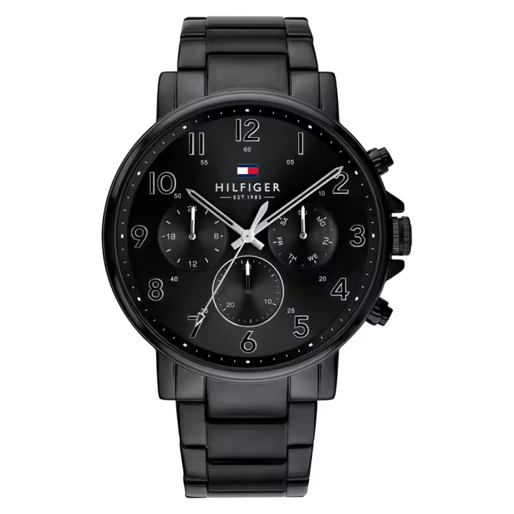 Reloj de Hombre Tommy Hilfiger 1710383, Esfera Negro de 44 MM + Caja de Regalo Elegante - 1