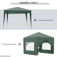 Outsunny Carpa Plegable con 4 Paredes Desmontables 3x3 m Cenador de Jardín Gazebo Impermeable Protección UV y Bolsa de Transporte Pabellón para Recepción Eventos Camping Cerveza - details 3