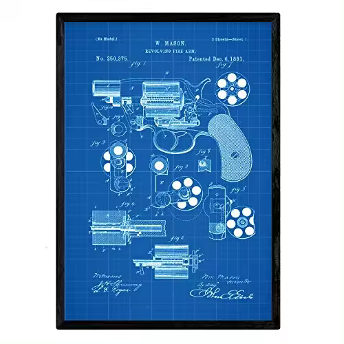Nacnic Poster Con Patente De Revolver. Lámina Con Diseño De Patente Antigua En Y Con Fondo Azul - 1