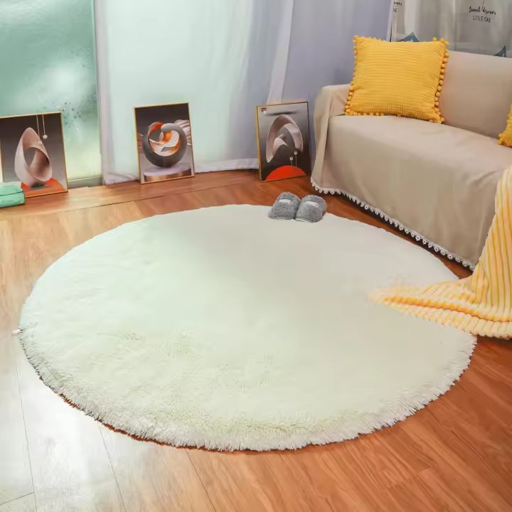 Alfombra Moderna para Sala De Estar, Alfombra Redonda Súper Suave para Dormitorio Terciopelo Mullido Alfombra Interior Suave Pelo Largo Cojín Decorativo para Silla Cojín para Sofá (Blanco, 140x140cm)-Sunny - 1