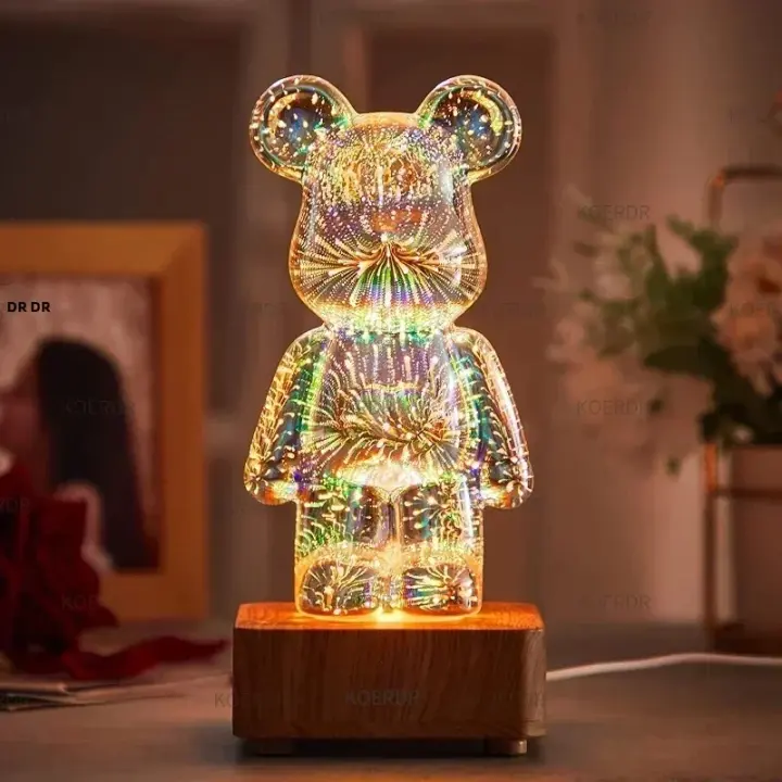 Luz Nocturna Proyección De Fuegos Artificiales Oso 3D USB Con Colorido Y Dimming Para Decoración De Habitación Y Ambiente - 1