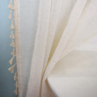 Cortinas De Lino Algodón Para Sala De Estar Boho Crema Semi Transparentes Con Borlas Y Bolsillo Para Rodamiento Voile Cortinas Soltas Para Ventana - details 8