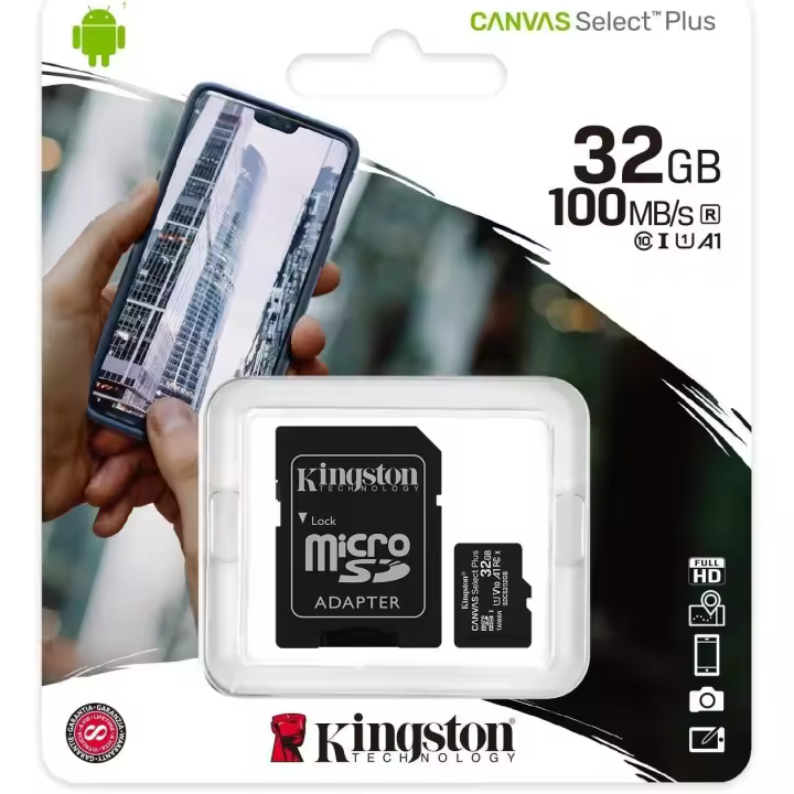 Kingston Canvas Select Plus Tarjeta microSD, garantía por vida con el fabricante, SDCS2/ 8GB 32 GB 64GB 128GB 256GB  Class 10 con Adaptador SD, - 1