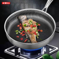 Sartén De Frying AIWILL De Acero Inoxidable 316/304 Calidad Cocina No Adhiere Para Freír Carne Electroestufa Universal 28cm - details 0