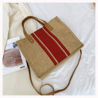 Bolso De Mano De Lona Simple Con Rayas Para Mujer Gran Capacidad Casual Bolso De Hombro Y Cruzado Con Asa Superior - details 8