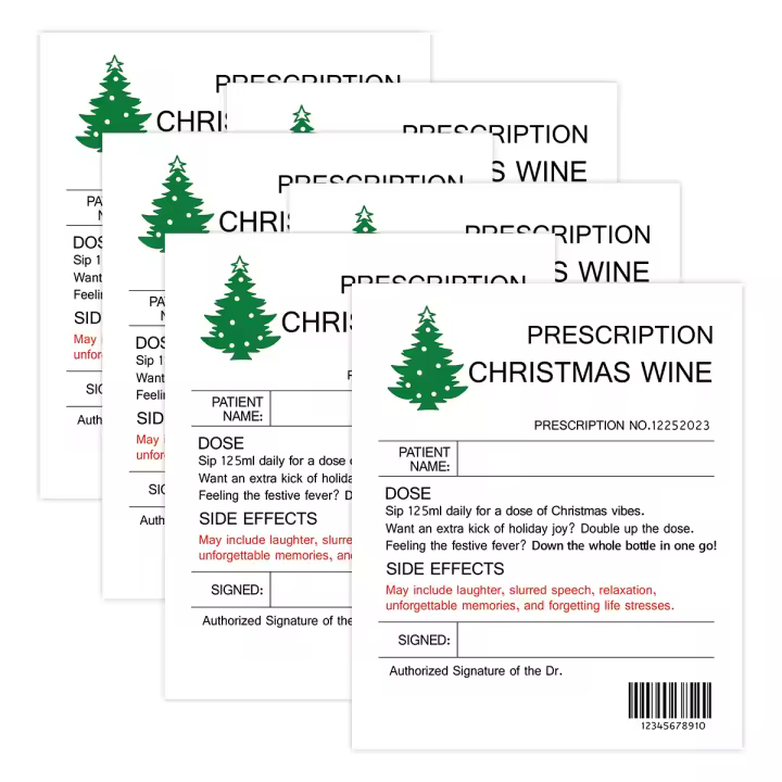 Etiquetas De Vino Con Diseño De Árbol Navideño Y Prescripción Divertida 6pcs Etiquetas De Botella De Vino De Cumpleaños Aniversario Regalo Novelty Tamaño 12x10cm - 1