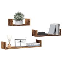 vidaXL Estantes de pared 3 uds madera de ingeniería madera envejecida en color Madera antigua/Roble negro | práctico organizador multiusos diseño compacto funcional - details 0