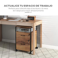 Vinsetto Cajonera de Oficina con Cerradura Armario Archivador Móvil con Ruedas 2 Cajones Barra Colgante para Tamaño Carta A4 y 2 Llaves 44x40x66,5 cm MarrónRústico - details 3