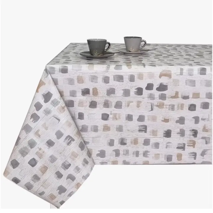 Mantel antimanchas de hule, Fácil a limpiar, Impermeable, Cuadrados, Acuarela, Gris, Marron, Hulehule Tex - LEONOR BROWN - 1