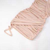 CUTENOVA Vestido Corto De Mujer En Color Sólido Con Parche De Malla Y Cuello Colgante Sin Espalda De Encaje Asimétrico Y Pleated Para Verano - details 9