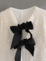 Abrigo De Lante Con Borla Para Mujer Estilo Francesa Con Lentejuelas Cuello Redondo Manga Larga Top Corto De Polyester Y Nylon - details 10