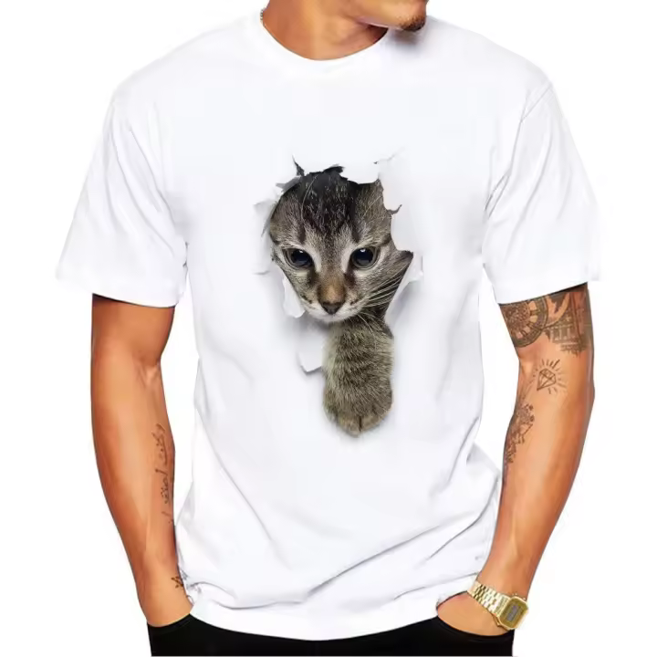 Camiseta De Verano Para Hombres Y Mujeres Con Estampado De Gato Divertido Casual Cuello Redondo Manga Corta Talla Oversize Harajuku Tees Top - 1