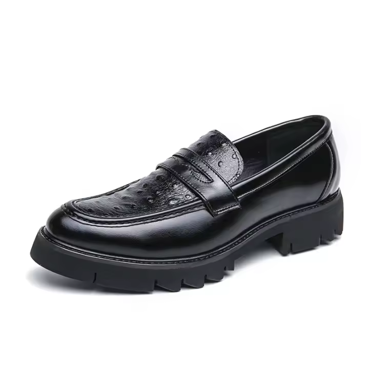 Zapatos Casuales De Cuero Para Hombres 2024 Nuevos Con Suela Gruesa Estilo Negocios Slip-On Loafers Moda Británica Zapatos Adultos No Impermeables Transpirables Talla Verdadera - 1