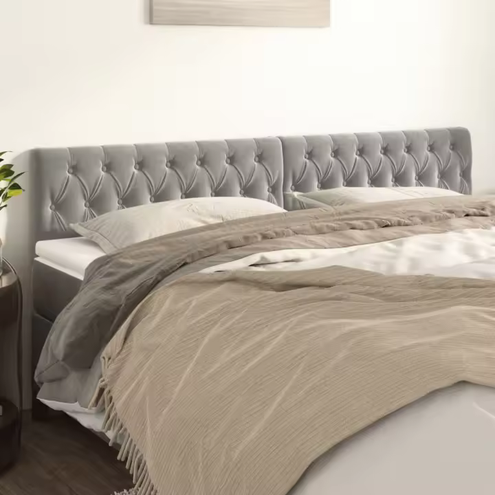 vidaXL Cabeceros 2 unidades de terciopelo gris claro 90x7x78/88 cm - 1