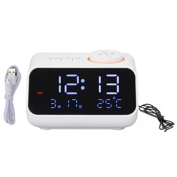 HY Reloj Despertador Blanco Radio LED Reloj Despertador Digital con Radio FM Música Temperatura Humedad Pantalla - 1