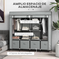 HOMCOM Armario de Tela para Dormitorio Armario Portátil con 10 Compartimentos 2 Rieles Colgantes y 4 Cajones de Tela 166x42,5x169,5 cm Gris Oscuro - details 3