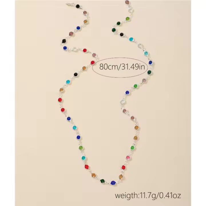 Bohemian Colorful Long Y Shape Necklace, Women's Vintage Gold Metal Crystal Pendant Necklace, Summer Holiday Jewelry Gift - 1