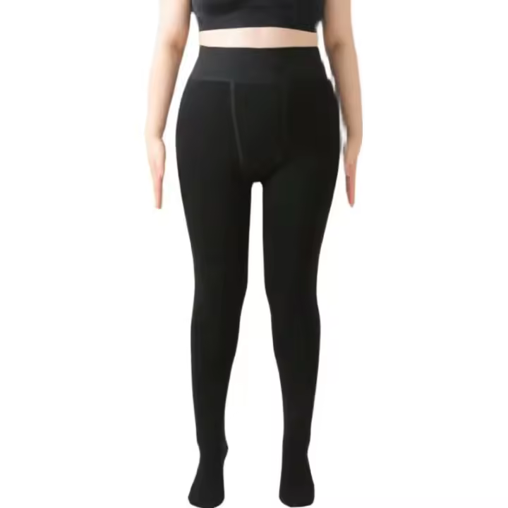 Leggings Oversize Para Mujer 220g Negro Doble Cara Crotch Pantimedias Gruesas Terciopelo Calor Pantimedias Estándar - 1