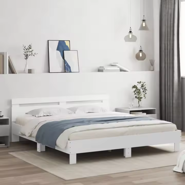 Estructura cama con cabecero madera ingeniería blanco 160x200cm - 1
