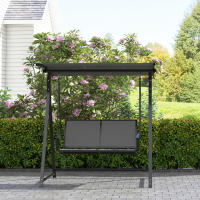 Outsunny Columpio de Jardín Exterior de 2 Plazas Balancín de Jardín Exterior con Toldo Ajustable 90° Protección UV 30+ y Estructura Triangular de Metal Carga 220 kg 160x112x162 cm Caqui - details 5