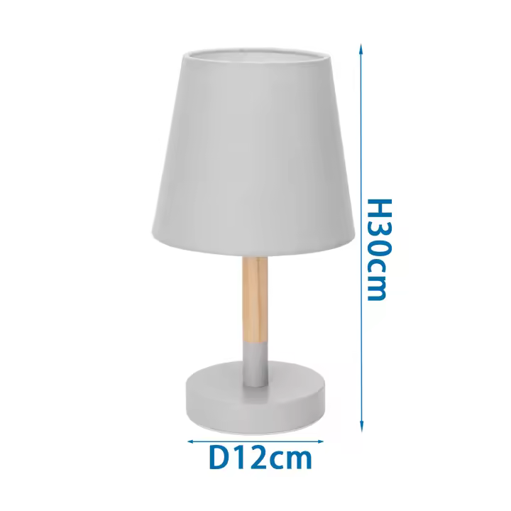 Aigostar – Lámpara de Mesa, Lámpara de Mesita de Noche Pequeña de Madera Moderna, lámpara de Noche con Tulipa de Tela Gris y Base de Metal, Portalámparas E14, Ecológica, Decorativa y Vintage - 1