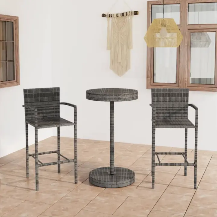 vidaXL Conjunto de bar para jardín 3 piezas ratán sintético gris - 1