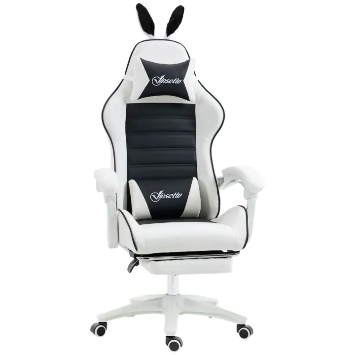 Vinsetto Silla Gaming Profesional Silla Gamer Racing Giratoria de Cuero PU con Altura Ajustable Inclinable 135° Reposacabezas y Reposapiés para Oficina Estudio 65x63x136-142 cm - 1