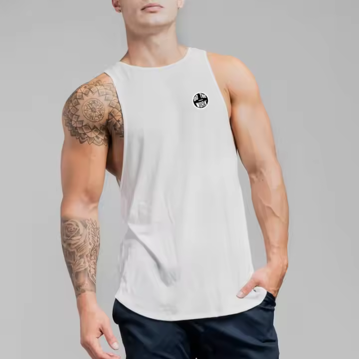 Men Casual Sport Cotton Tank Tops Summer Breathable Sleeveless 0-Neck Solid Print Loose T-Shirts Gym Bodybuilding Fitness Vests - 1