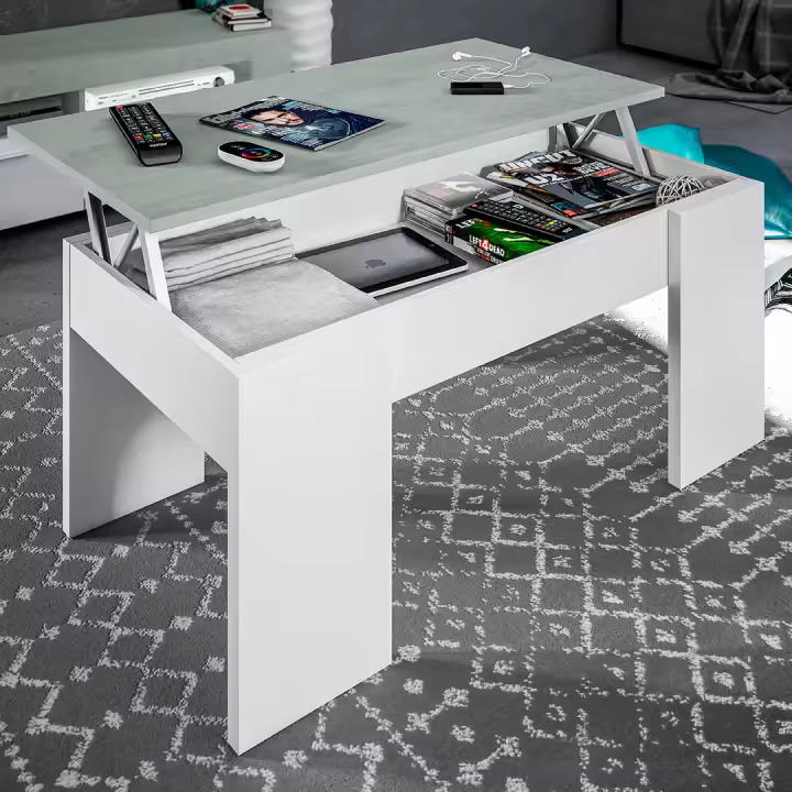 MESA CENTRO ELEVABLE 45X100X50CM CEMENTO/ BLANCO ARTIK - 1