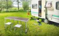 Mesa de Camping Plegable con 4 Taburetes 120 x 60 x 55/63/70cm Altura Ajustable Juego de Muebles Multiusos de Acampada Mesita con Bisagras de Aluminio y MDF Mobiliario de Picnic - details 0