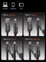 Cable USB Tipo C QOOVI 240W 4-en-1 Retráctil Super Carga Rápida Para iPhone 16 14 Laptop Samsung Xiaomi Con LED Y Transferencia De Datos Hasta 480Mbps - details 1