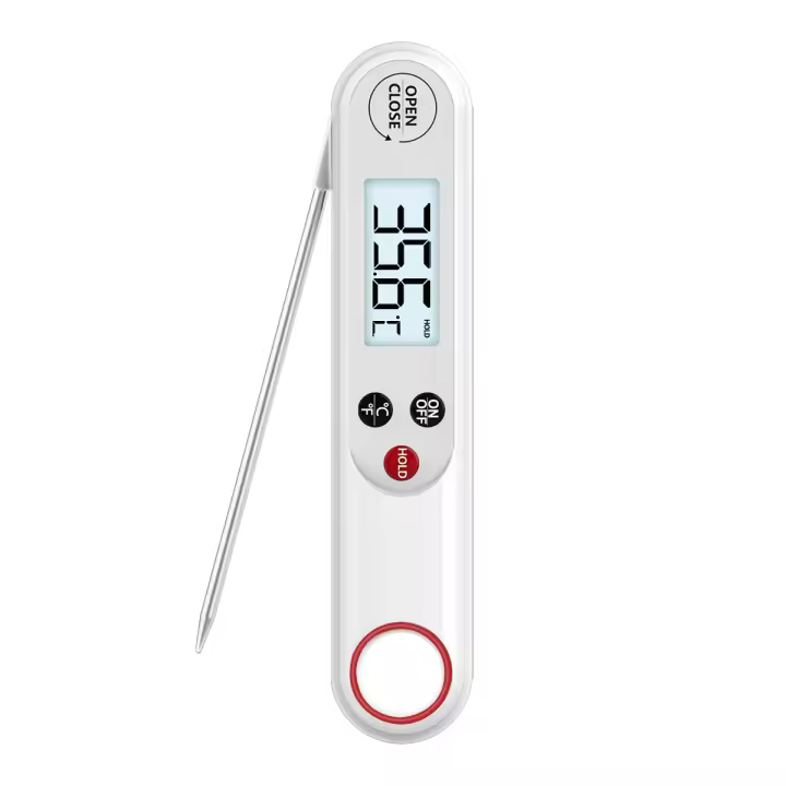 Termómetro Digital De Lectura Inmediata Impermeable Con Punta Plegable De 4.6" Función De Calibración Para Cocinar Carne Caramelos BBQ Asador - 1